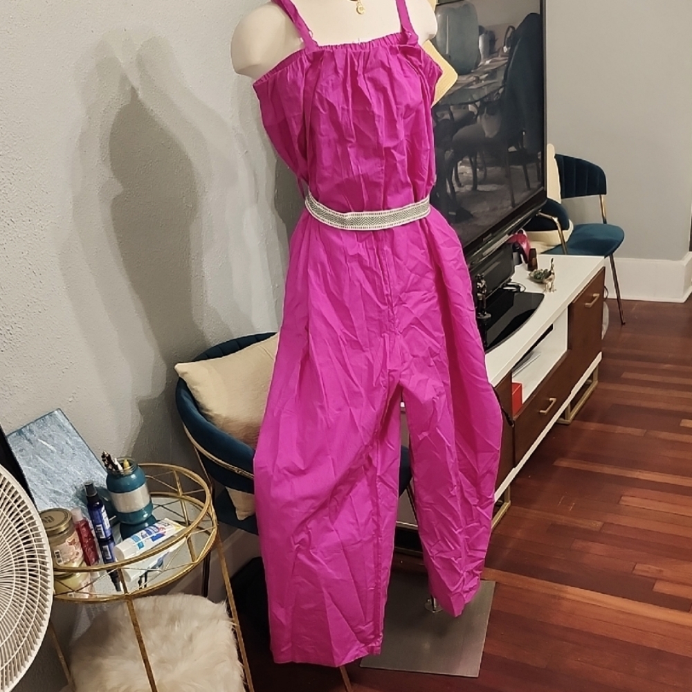 NWT Cotton Rasberry Wideleg Jumpsuit W/Pockets & Belt Ptp 20"-24", 29" Inseam